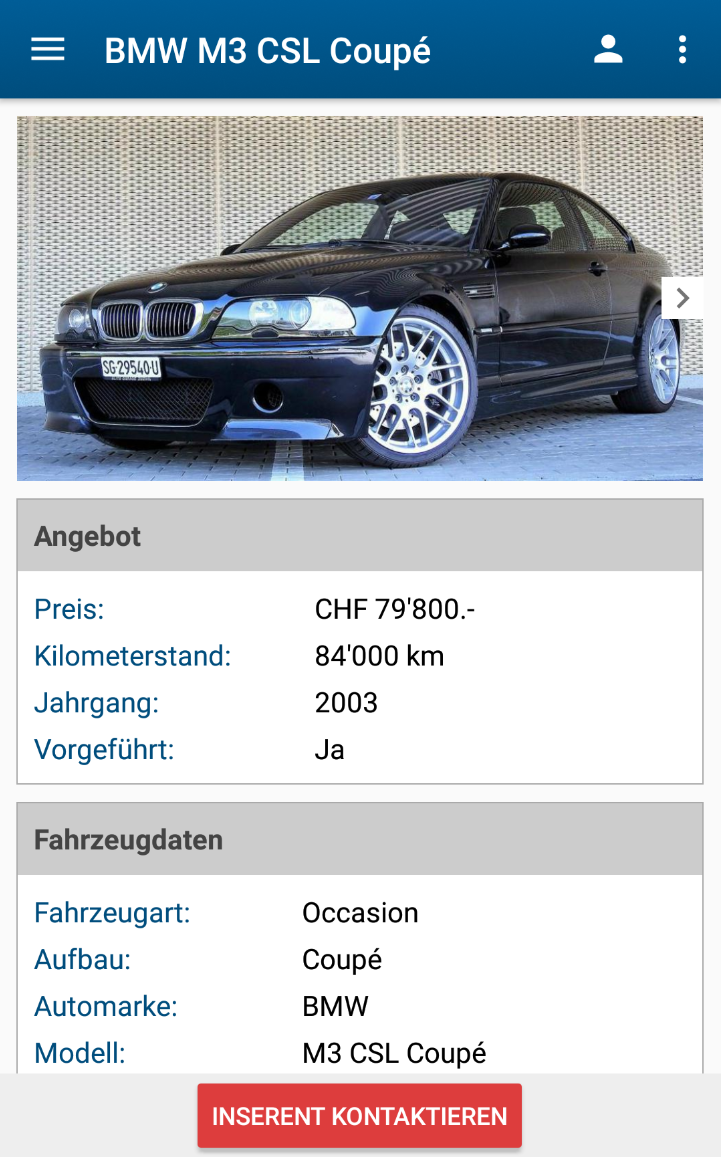 Gratis-Autoinserate.ch Android-App - Auto Occasion Schweiz