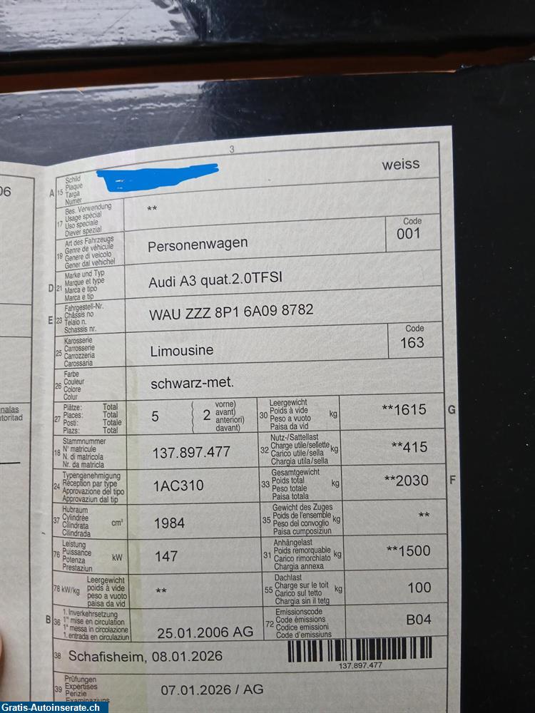 Bild 3: Occasion Audi A3 2.0 TFSI quattro Limousine